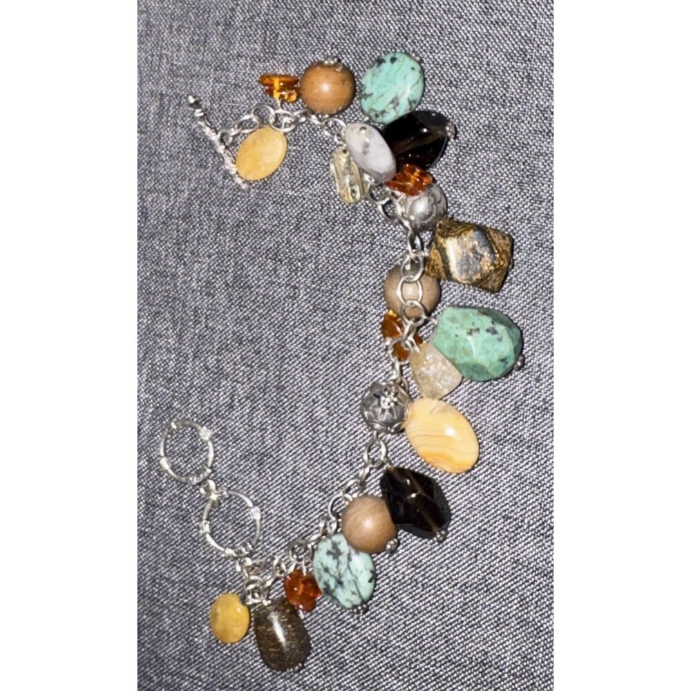 Silpada Sterling Silver BRACELET Multi Stone Amber Quartz Turquoise Toggle B1648
